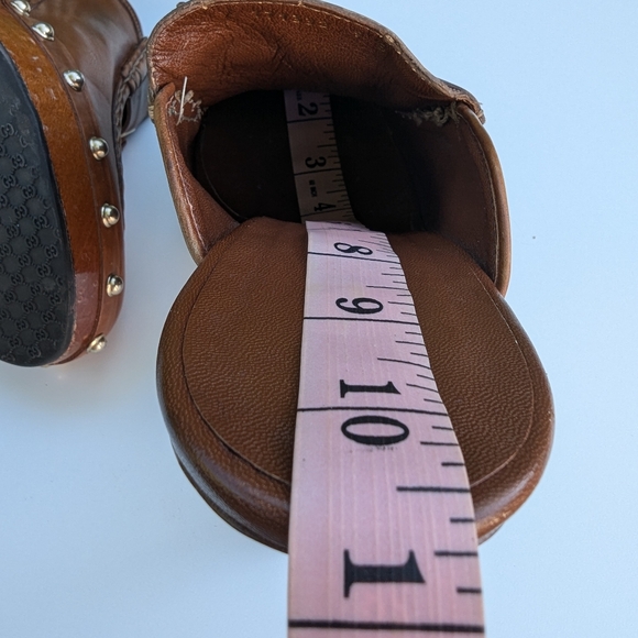 Gucci Brown Leather Mules with Metallic Gold Studs - Picture 10 of 13